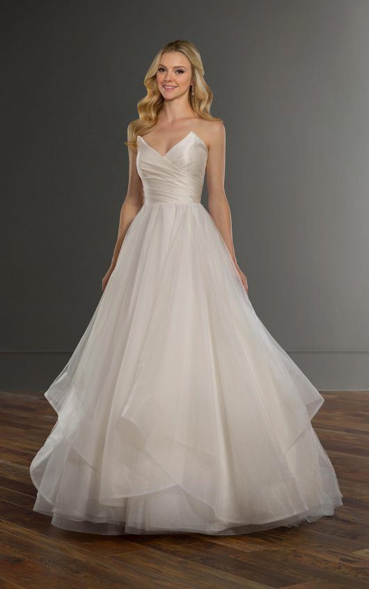 Martina Liana 1159 Wedding Dress Sample Sale - A Line dress with a whimsical layered skirt, a sweetheart neckline with v cut, and ruched bodice.