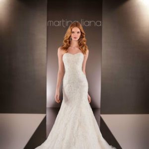 Martina Liana 580 Wedding Dress Sample Sale - Fit and flare dress with sweetheart neckline, featuring embroidered beaded floral lace on tulle and organza.