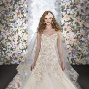 Martina Liana 510 Wedding Dress Sample Sale - Fit and flare with sweetheart neckline, whimsical tulle skirt, diamante jewels and sequins bodice with skirt.