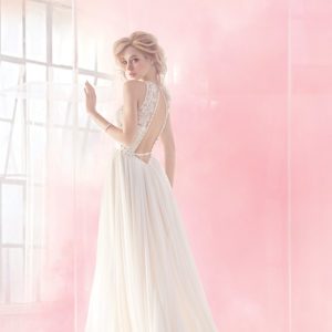 Hayley Paige Megan 6500 Wedding Dress Sample Sale - A line dress with lace floral embroidery bodice, illusion detail, low open back and sweetheart neckline.
