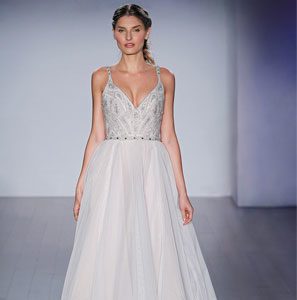 Hayley Paige Roxanne 6510 Wedding Dress Sample Sale - A line style dress with a beaded V-neckline, ballerina bodice with open deep V-back and flowy skirt.