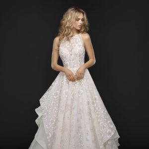 Hayley Paige Reagan 6755 Wedding Atelier Sample Sale - Allover floral A Line style dress with illusion jewel neckline, sweetheart lining and low open back.