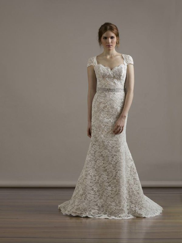 fit - and - flare - lace - sweetheart - neckline - cap - sleeves - beaded - belt - liancarlo - 6804