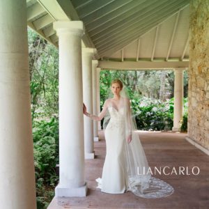 Liancarlo 6824 Wedding Dress Sample Sale - Rose fit and flare style dress with sweetheart neckline, embroidered tulle bodice & illusion long sleeves.