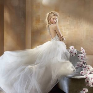 Alvina Valenta 9503 Wedding Dress Sample Sale - Ballgown style dress with a stunning beaded and embroidered waist, shimmer throughout and open back.