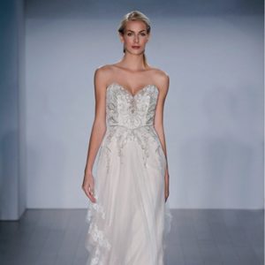 Alvina Valenta 9504 Wedding Dress Sample Sale - A Line style dress with strapless, sweetheart neckline, with shimmer, floral beaded and soft lace.