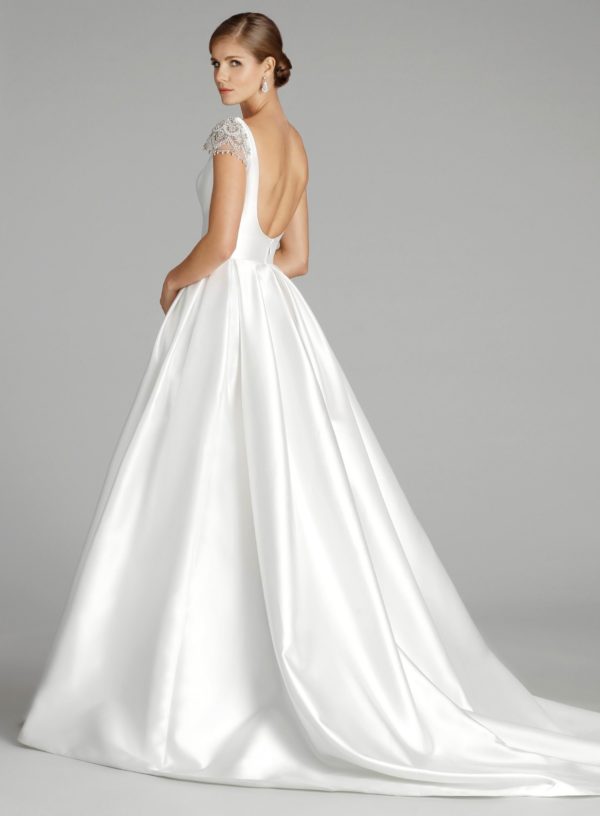 Alvina Valenta 9658 Wedding dress Sample Sale - Ballgown style dress with a stunning bateau neckline, jeweled cap sleeves, side pockets and an open back.