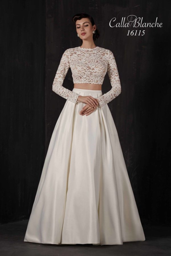 Martina Liana Sadie Wedding Dress Sample Sale - A-line skirt featuring lace details and a court train. Pairs beautifully with a fitted bodice.