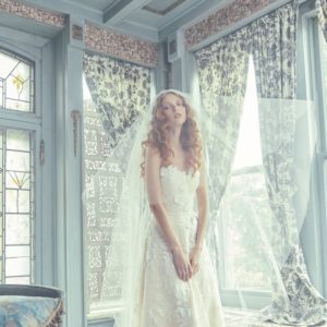 Sareh Nouri Chelsea wedding dress - stunning natural waist gown with a sweetheart neckline, three-dimensional lace, and a sweep train.