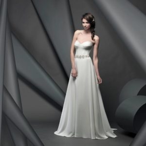 Suzanne Neville Dominion Wedding Dress - A Line Italian matte crepe dress, with sweetheart neckline, fitted corset style bodice and beaded detailing.
