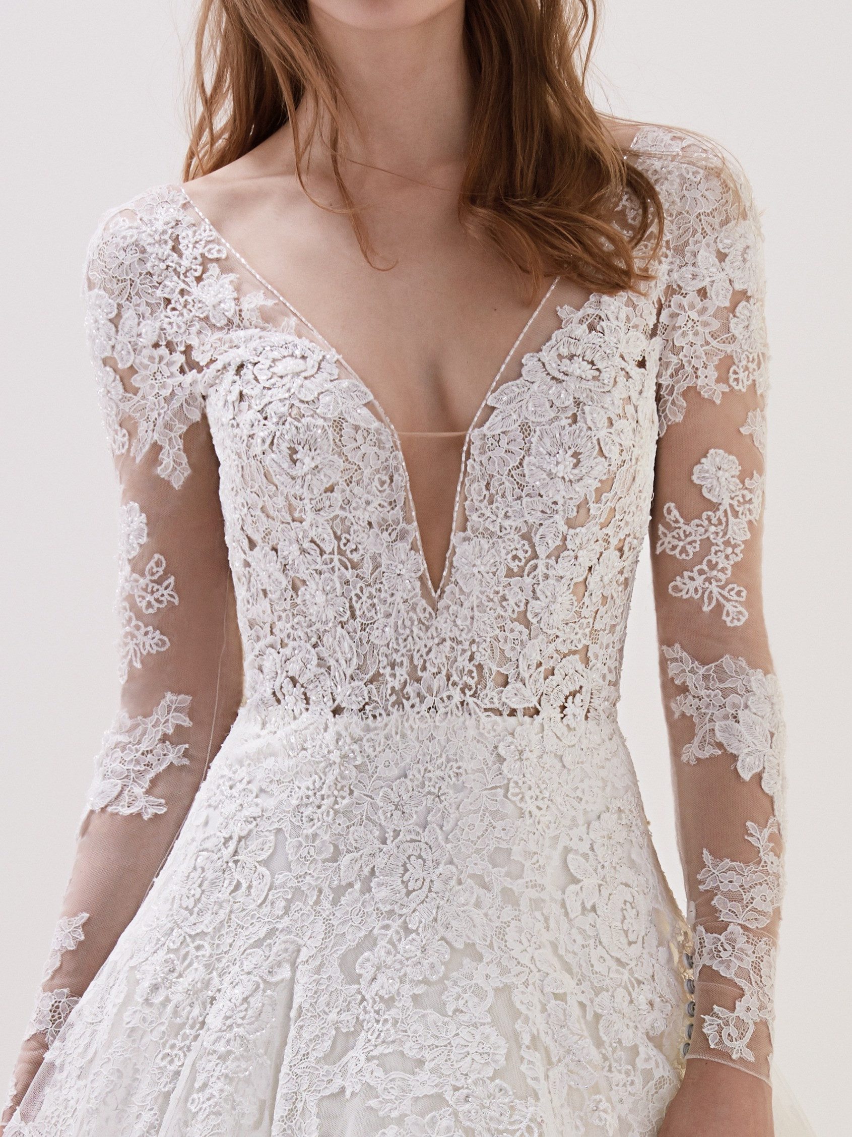 Round Neck Two Piece Tulle Long Sleeves Lace Wedding Dress Round Neck Two Piece Tulle Long Sleeves Lace Wedding Dress