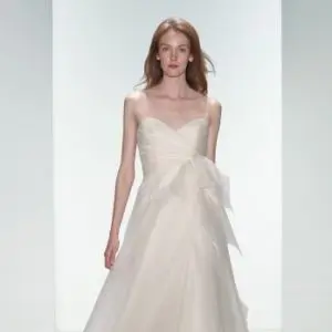 Amsale Aberra Finley Wedding Dress Sample Sale - A-Line Ivory Silk Organza ballgown, sweetheart strapless neckline with soft pleats, full skirt with bow accent at the natural waist.
