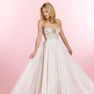 Hayley Paige Dani 6462 Wedding Dress Sample Sale - Ballgown style dress with beautiful English net and a deep plunging sweetheart neckline, and beaded bodice.