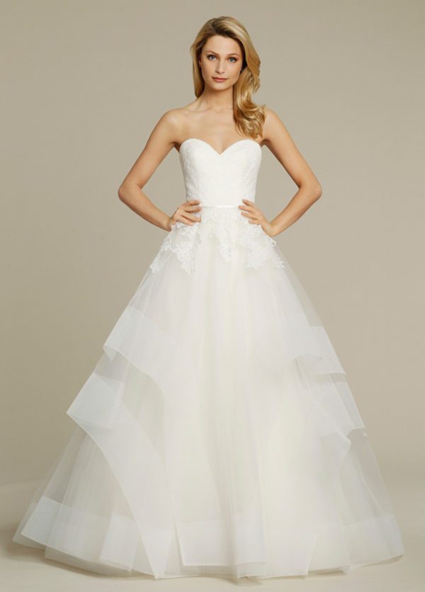 ballgown - tulle - lace - sweetheart - neckline - tiered - skirt - horsehair - hem - lazaro - 8554