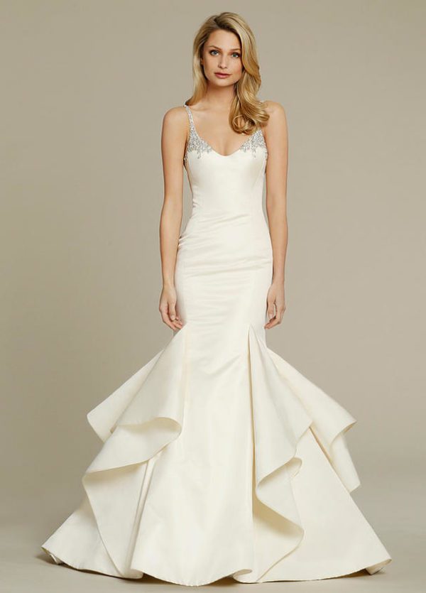 mermaid - beaded - straps - scoop - neckline - godet - skirt - jim - hjelm - 8558