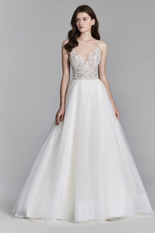 aline - beaded - lace - bodice - thin - straps - low - back - jim- hjelm - 8706