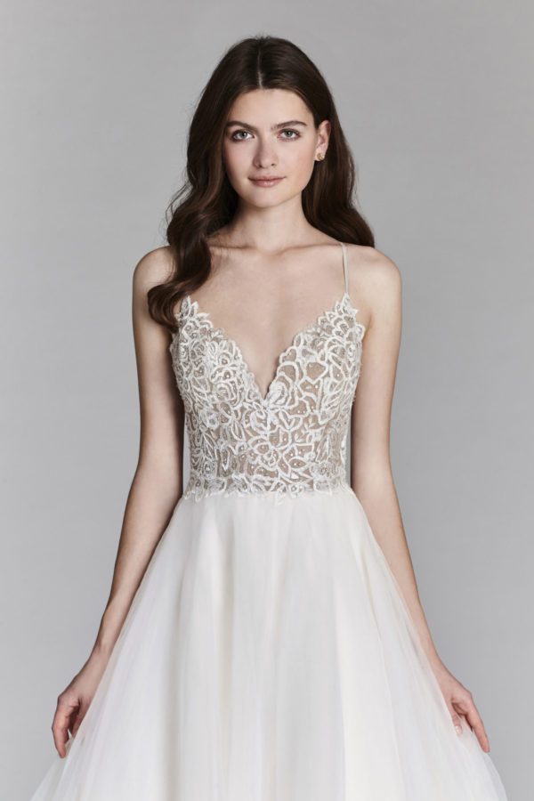 aline - beaded - lace - bodice - thin - straps - low - back - jim- hjelm - 8706