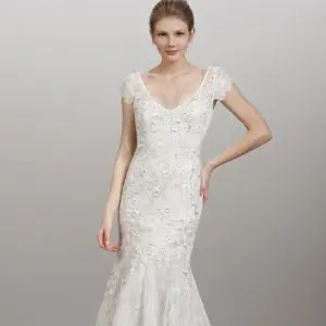 fit - and - flare - beaded - lace - wide - v - neckline - cap - sleeves - liancarlo - 5855