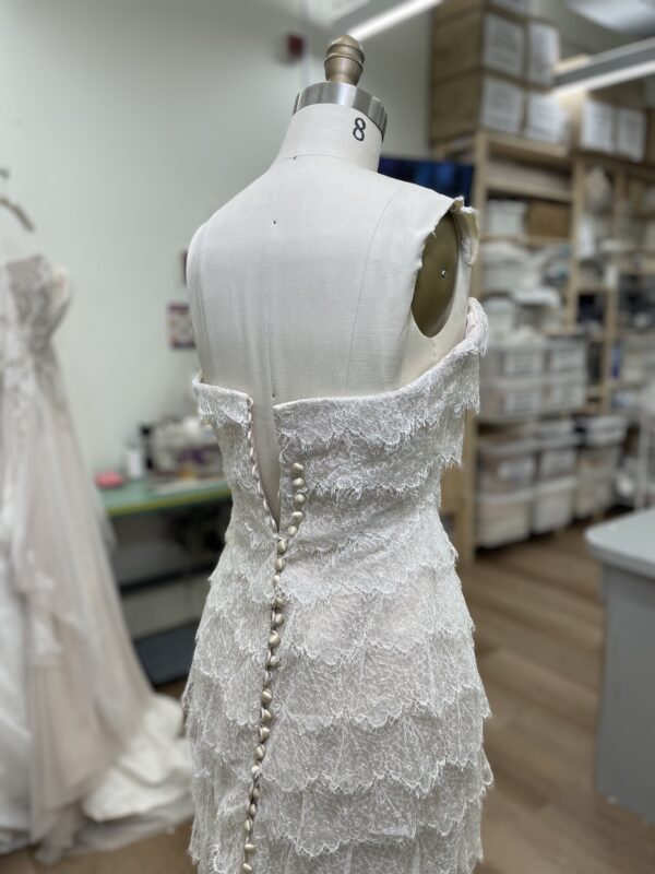 Suzanne Neville Luscious Wedding Dress Sample Sale - Gorgeous strapless fit and flare dress with a sweetheart neckline and layers of delicate lace.