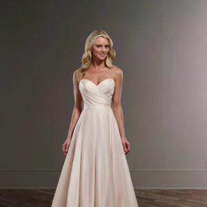 Martina Liana 761 Wedding Dress Sample Sale - A-line dress in soft organza, ruched sweetheart neckline, V back and covered buttons throughout the train
