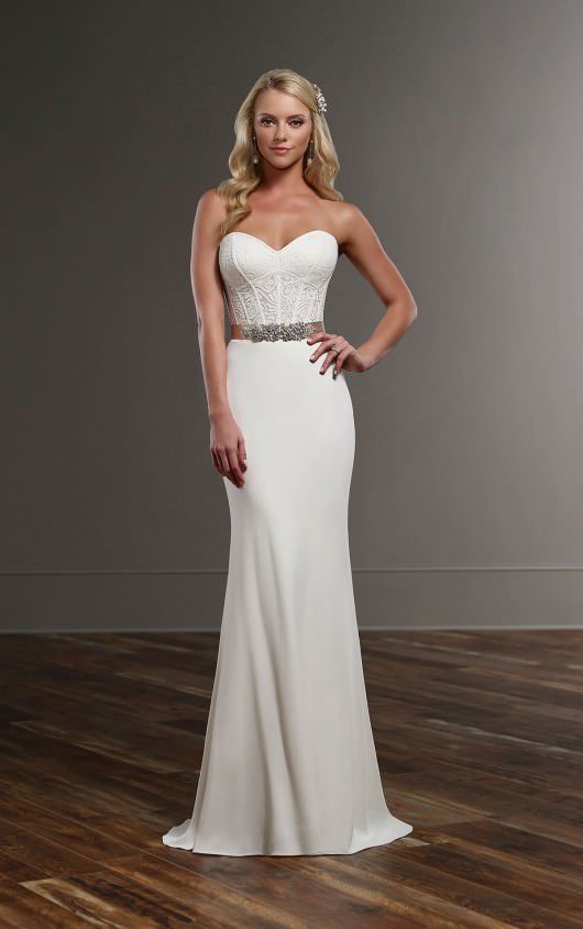 Martina Liana Cora Wedding Dress Sample Sale - Strapless sweetheart neckline wedding dress featuring elegant, fine lace with zipper back.