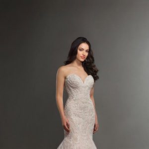 Martina Liana 895 Wedding Dress Sample Sale - Fit and flare dress with allover ornately beading, sweetheart neckline and beaded long lace elegant train.