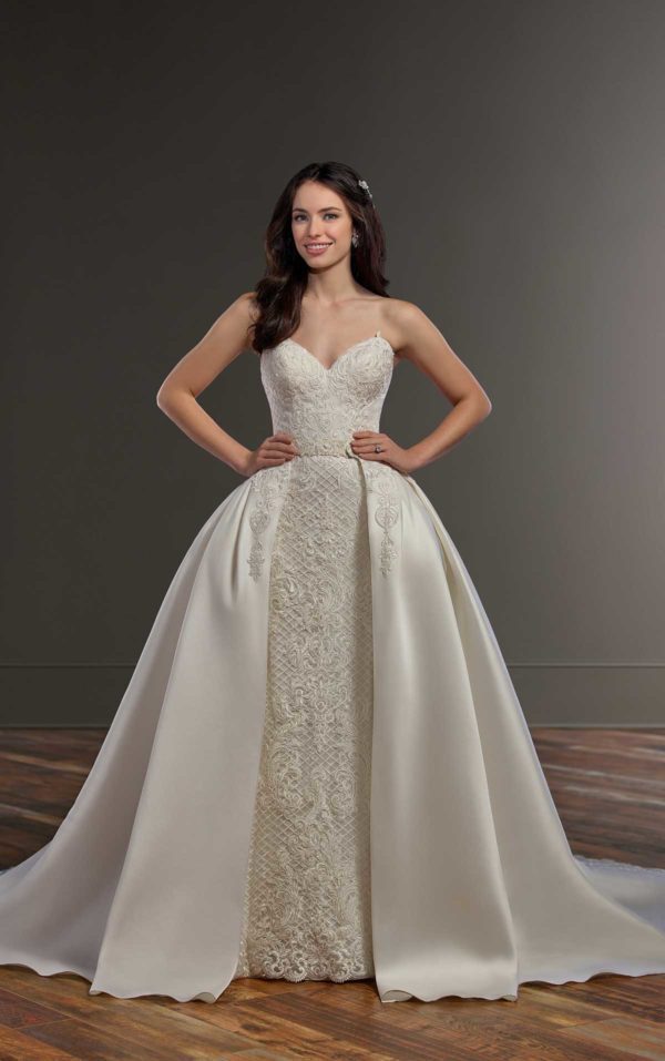 Strapless Fit And Flare Wedding Dress With Detachable Overskirt