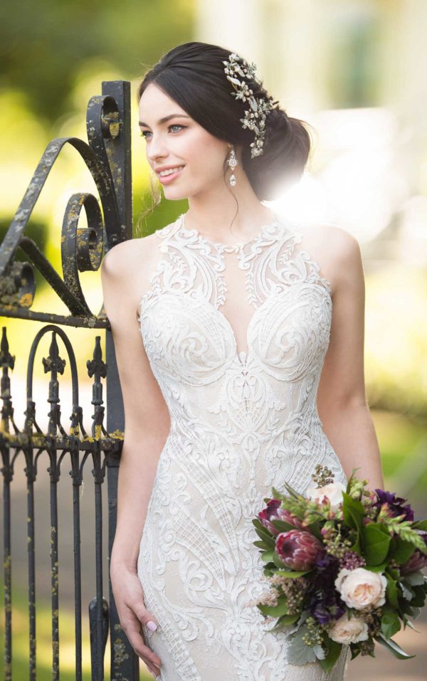 Martina Liana 948 Wedding Dress Sample Sale - A gorgeous Fit and flare gown with a high halter illusion neckline, sweetheart neck, and illusion back.