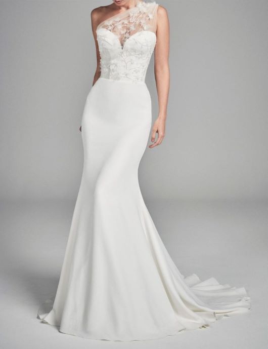Suzanne Neville Petunia Wedding Dress - Fit and flare style dress with sweetheart neckline, classic look, 3D detail in the bodice.