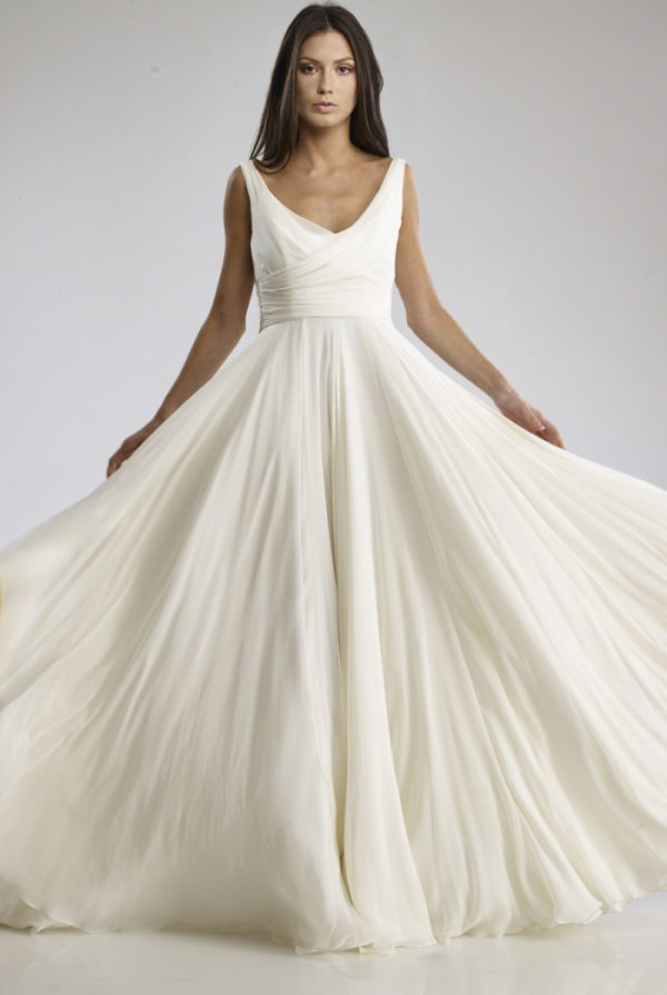 Tulle NY Judy Wedding Dress - Chiffon A-Line wedding dress with a gorgeous draped bodice and stunning dramatic low cowl back.