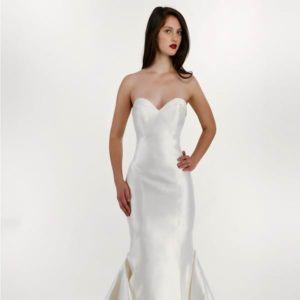 Tulle NY Cat Wedding Dress Front - Silk shantung Fit-To-Flare with seam detailing, cuffed sweetheart neckline