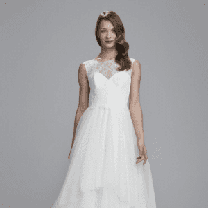 Amsale Aberra Berwyn Wedding Dress Sample Sale - A-line style dress with beautiful illusion lace and a full tiered tulle skirt.