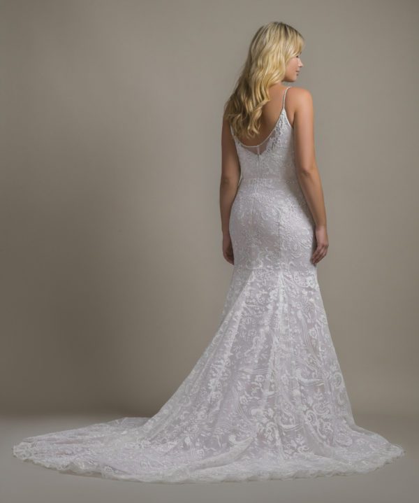 Hayley Paige Haruki 6865 Wedding Dress Sample Sale - Fit and flare dress with v-neckline, low v-back, delicate illusion net with rhinestone accent and spaghetti straps.