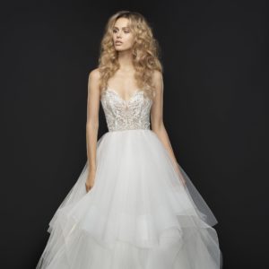 Hayley Paige Jax 6763 Wedding Dress Sample Sale - Embroidered ballgown tulle dress with crystal and alabaster accent sweetheart bodice & cascading tulle skirt.