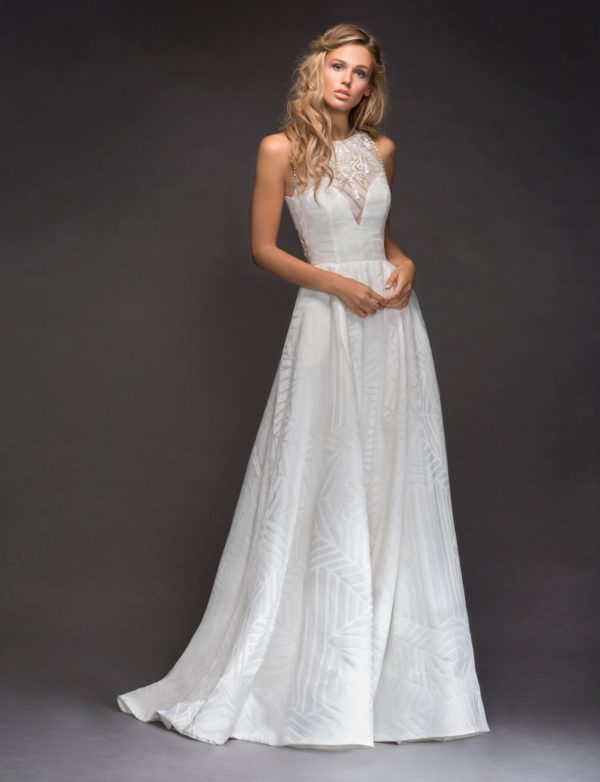 Hayley Paige Nirvana 6812 Wedding Dress Sample Sale - A-line dress with sweetheart, halter neckline, beaded bodice, keyhole back and pocket detailed at the sides.