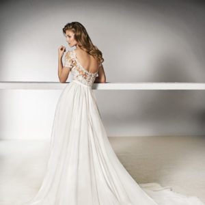 Pronovias Xanina Skirt Wedding Dress - A Line Chiffon and organza are paired in this spectacular flared skirt with a fitted waist.