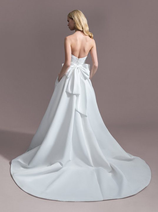 Sleek and Strapless Fit-and-Flare Gown with Box Pleats