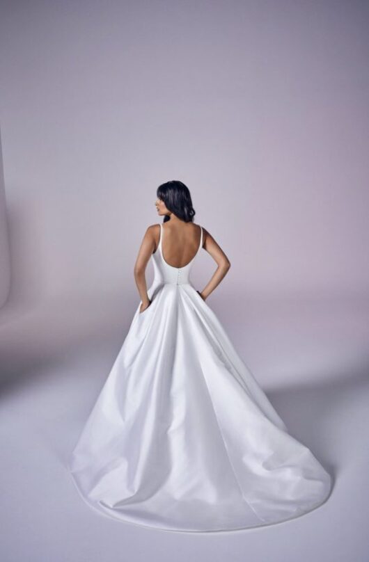 Suzanne Neville Eternity Wedding Dress - Ball gown with soft scoop neckline, straps, structured bodice in the most beautiful mikado sheen fabric.