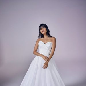 Suzanne Neville Anastasia Wedding Dress - Sparkle tulle/organza ballgown with cross-over sweetheart neckline, fold-over detail and satin waistband.