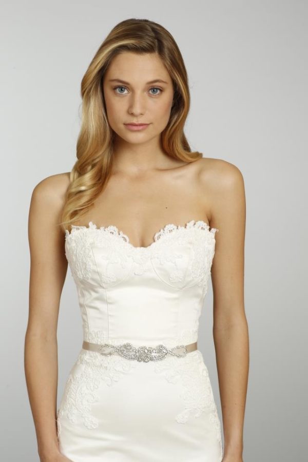 Alvina Valenta 9318 Wedding Dress Sample Sale - Stunning Fit and flare silk faced duchess style dress with a corset seamed bodice and Alencon lace.