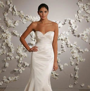 Alvina Valenta 9002 Wedding Dress - Ivory silk faced duchess satin fluted wedding dress with draped strapless sweetheart neckline and an empire waist.
