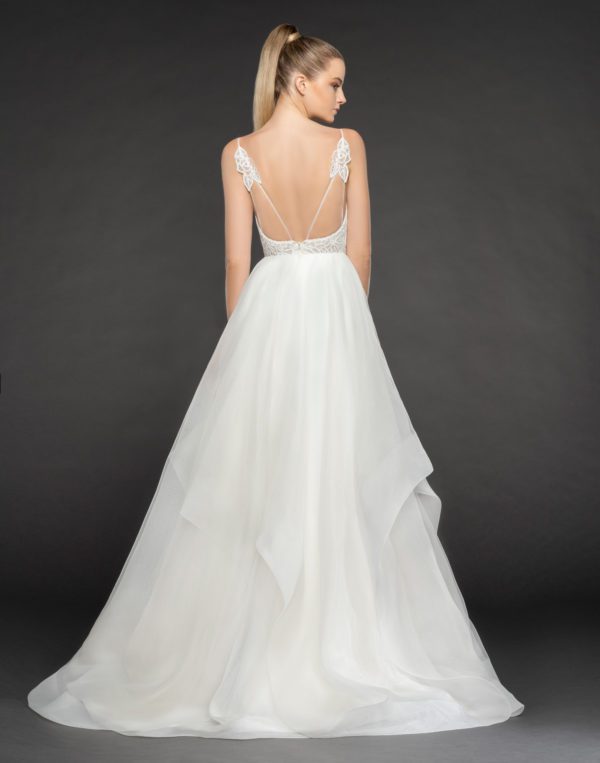Hayley Paige Perrie 1853 Wedding Dress Sample Sale - A Line Ivory rose dress with deep sweetheart neckline, low open back, delicate floral details and, horsehair-trim.