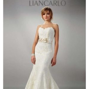 Liancarlo 5803 Wedding Dress Sample Sale - Stunning mermaid style dress with French Alencon lace, strapless with sweetheart neckline, and classic godets.