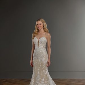 Martina Liana 1103 Wedding Dress - Fit and flare sexy floral dress with illusion bodice, sweetheart with deep plunging neckline and scalloped train.