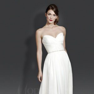 Modern Trousseau Teagan Wedding Dress - A Line with Italian draped bodice that features a strapless sweetheart neckline, full skirt, and beaded belt.