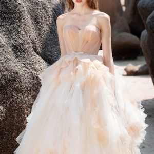 LaPremiere x Inbal Dror Elise Wedding Dress - Ballgown strapless style with sweetheart neckline, peplum draped bodice, ruffle skirt and belt detail.