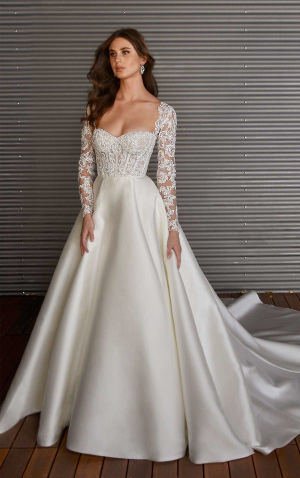 Martina Liana 1441 Wedding Dress — Classic ballgown wedding dress with sweetheart neckline and beaded lace corset bodice and detachable lace jacket.