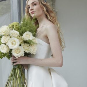 Sareh Nouri Narcissus Wedding Dress - Modified A Line style dress with Italian Stretch fabric, strapless neckline and signature bow.