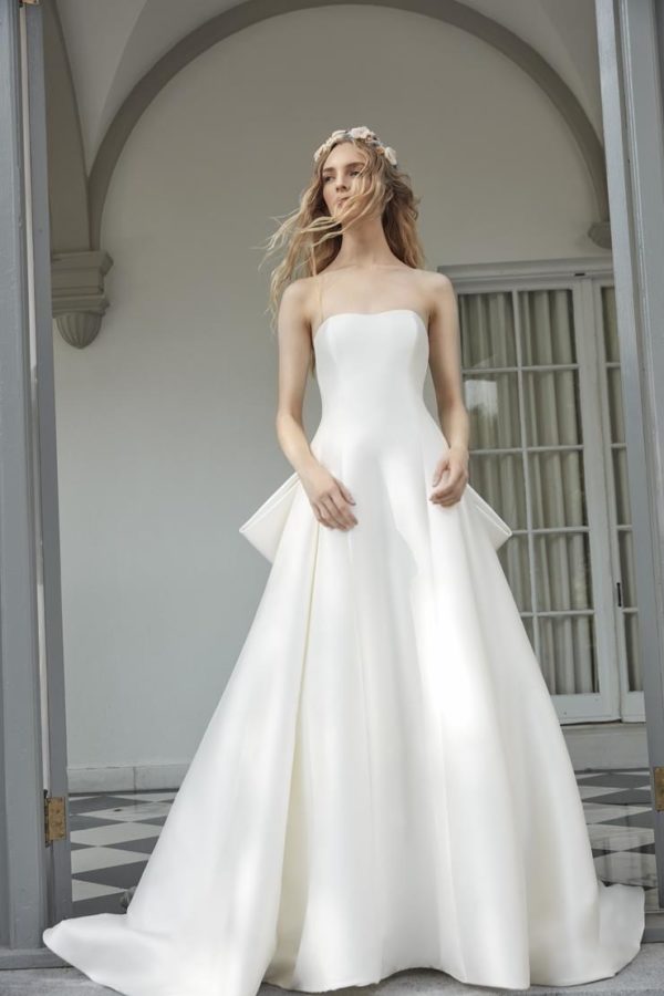 Sareh Nouri Narcissus Wedding Dress - Modified A Line style dress with Italian Stretch fabric, strapless neckline and signature bow.