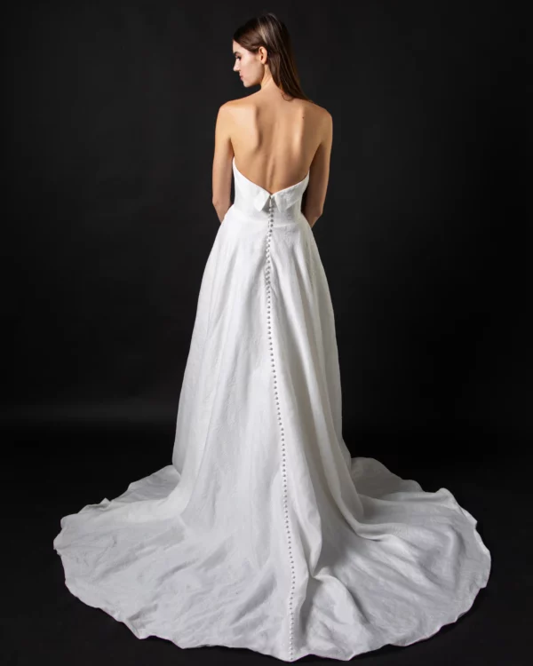 Tulle NY Michelle Wedding Dress - Strapless A-Line gown with a full skirt in silk cloque. Floral brocade pattern and modified sweetheart neckline.